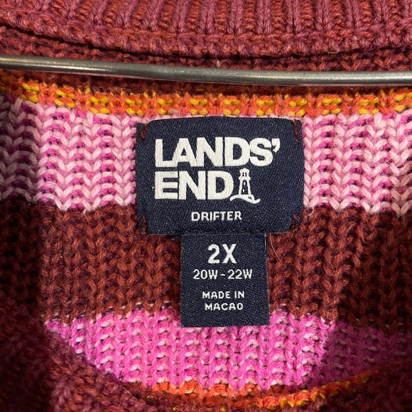 Lands' End Orange Pink Drifter Pullover Knit Sweater Women's Size 2X 20W-22W - Picture 2 of 8